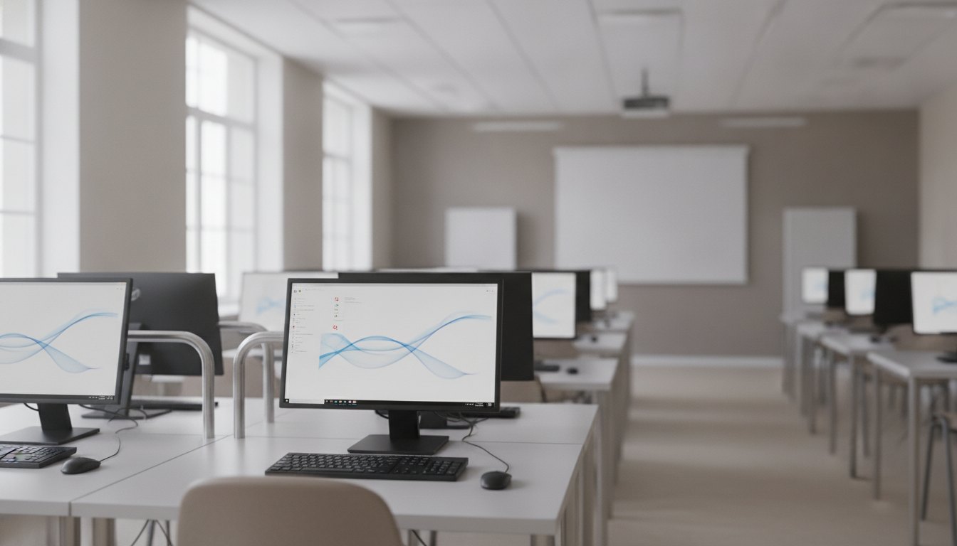 Servidores públicos operando computadores em uma sala de aula durante um treinamento prático de sistemas.