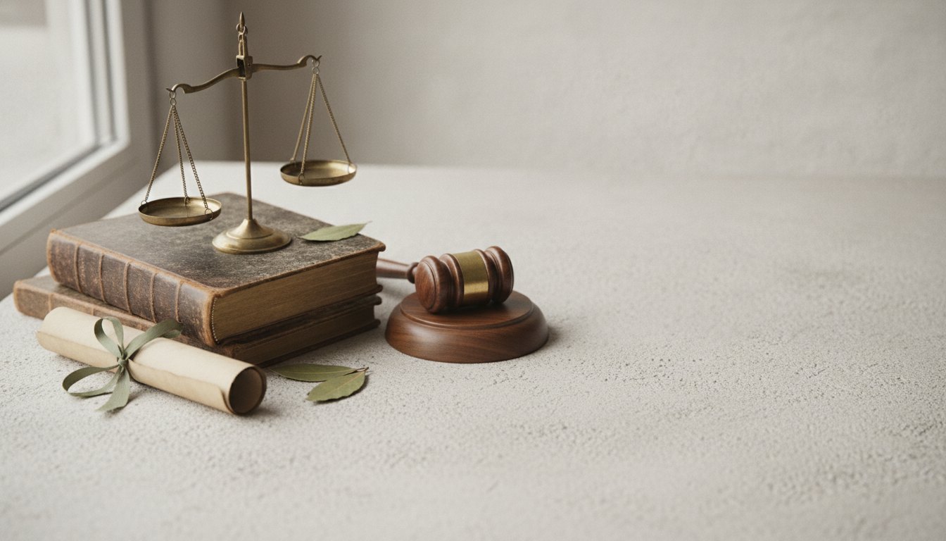 Pilha de pastas de processos judiciais sobre uma mesa de madeira em escritório.
